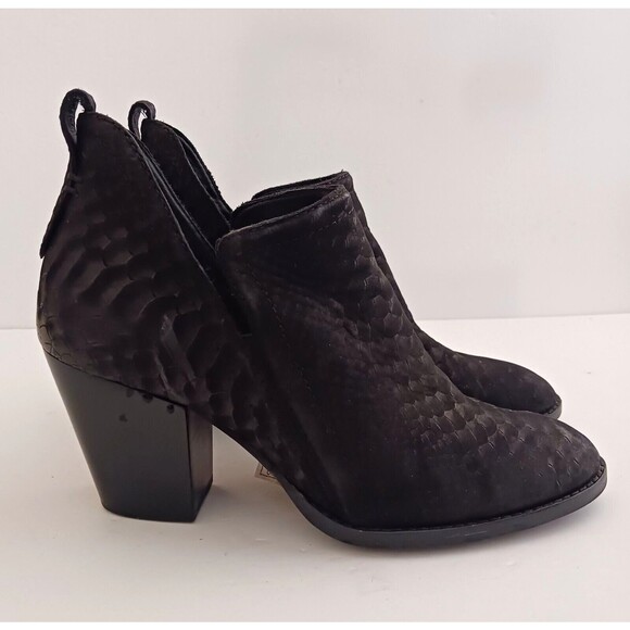 Jeffrey Campbell Rosee Snake Print Blk Suede Stacked Heel Ankle Boot Sz 9.5 - Picture 3 of 9